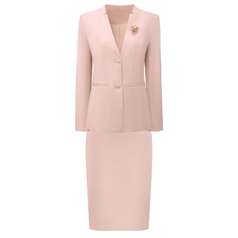Women Business Work Suit Set 2 Piece Outfit Blazers Skirt Pink
